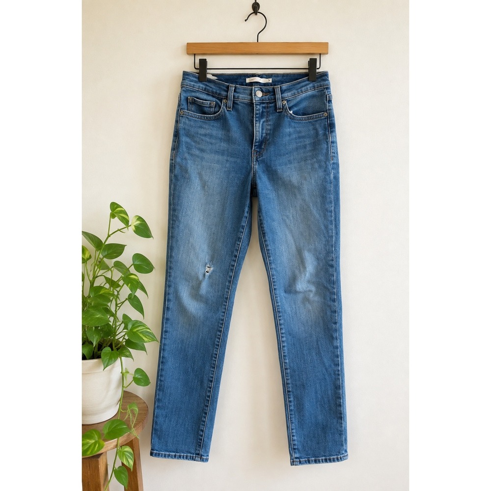 Levi's 312 Shaping Slim Jeans Women's 29 Stone Wash Distressed Skinny Blue Denim